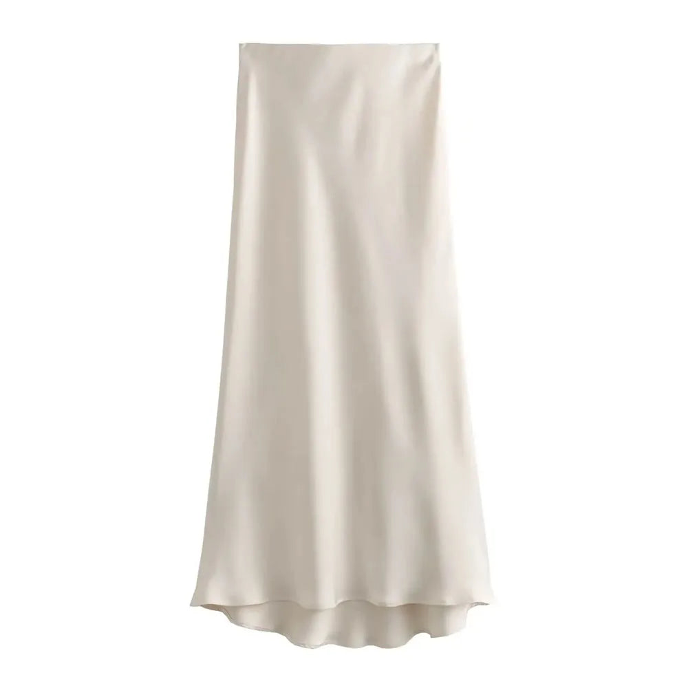 TRAFZA Women Fashion Skirts New Solid Satin Silk Texture Tight Skirt Woman Beach Style Chic And Elegant Women's Mermaid Skirt