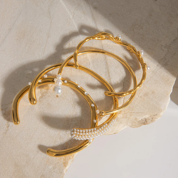 Uworld Double Wrap Stack Bracelet Pearl Open Bangle Girls Bracelet Christmas Gift to Her Women's Accessories