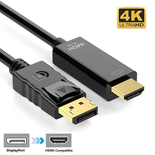 Adaptateur DP DisplayPort vers HDMI compatible Connecto Converter Câble de 1,8 m 2K 4K 1080P pour ordinateur de bureau, ordinateur portable, téléviseur, moniteur, projecteur