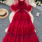 SINGREINY Elegante Vestido de Malla con Mangas Acampanadas y Hombros Descubiertos, Fruncido, Sólido, para Mujer, Otoño, Vestidos de Fiesta de Lujo para Personas Mayores