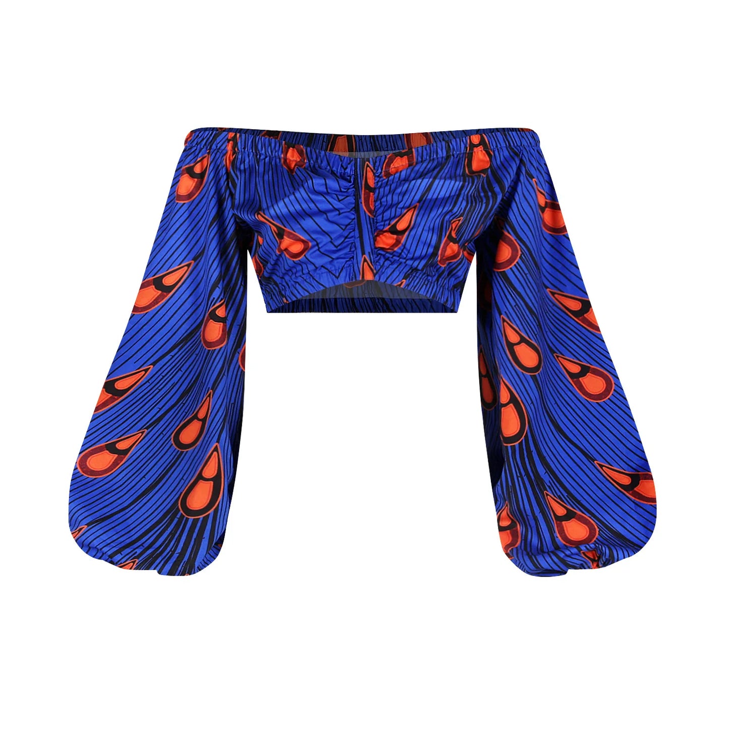 Conjunto de dos piezas con estampado étnico para mujer, top sexy de manga corta con cuello oblicuo y un hombro descubierto y falda larga de cintura alta.