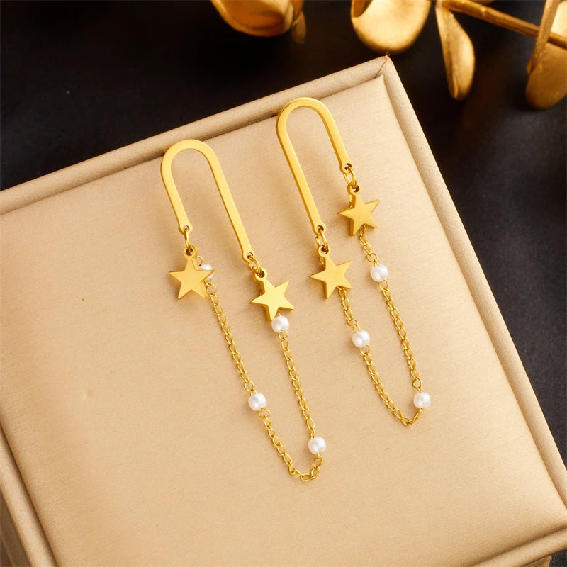 DIEYURO 316L Stainless Steel Gold Color Geometric Drop Earrings For Women Girl Fashion Waterproof Ear Jewelry Gift Party Wedding