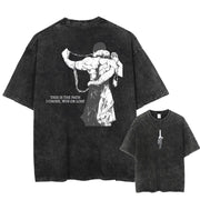 Men Streetwear Washed Acid Oversized T Shirt Japanese Anime Retro Worn Graphic Print T-Shirt Summer Cotton Short Sleeve Tees