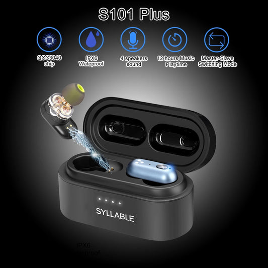 Original SYLLABLE S101 Plus Fit for BT V5.2 Bass Earphones Wireless Headset of QCC3040 Chip S101 Plus Volume Control Earbuds