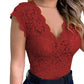 V-neck Sleeveless Tunic Top See-through Floral Lace Hollow Summer Blouse Streetwear