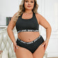 2Pcs Plus Size Casual Lingerie Set Women's Plus Letter Tape Racer Back Seamless Wire Free Bra Underwear