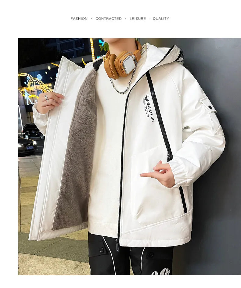 2023 Winter Thicken Fleece Hooded Jackets Mens Waterproof Warm Coats Windbreaker Outwear Males Outdoor