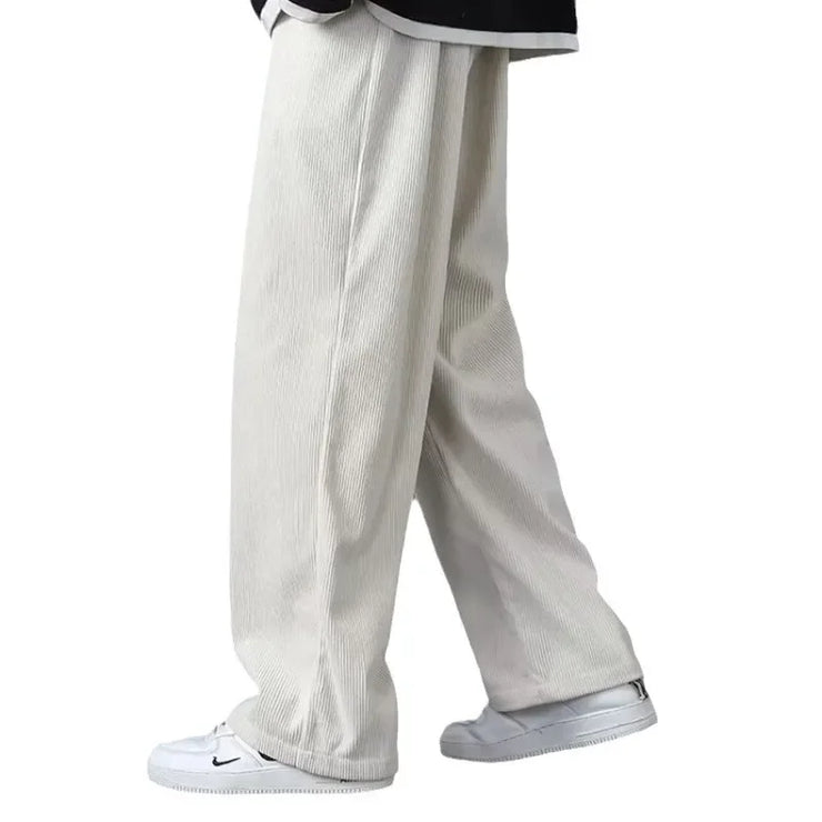 Men's Corduroy Pants Loose-fit Straight-leg Fleece-lined Casual Trousers Autumn Winter Thickened Spring Sports Waist Pants