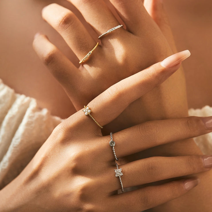 MODIAN D Color Stackable Moissanite Ring 925 Sterling Silver Beads Sparkling Trendy Rings For Women Party Vacation Jewelry