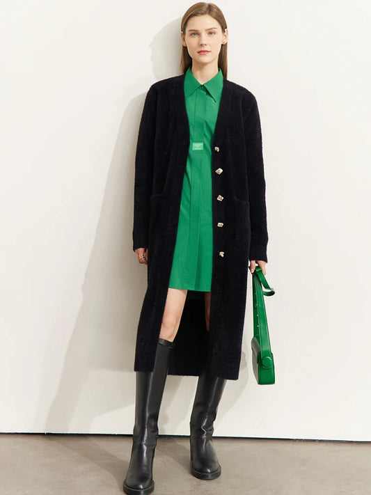 AMII Minimalism Sweater Cardigan Women Winter 2022 Fashion V-neck Art Button Design Loose Long Knitted Clothing Tops 12241079