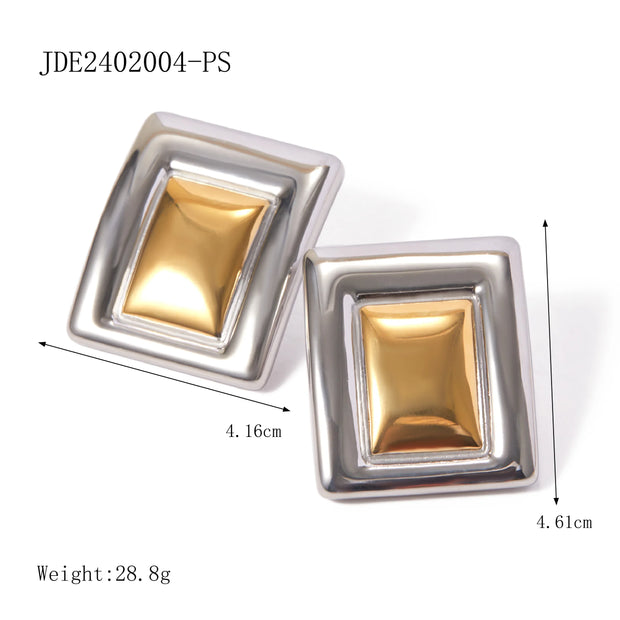 18K Gold Plated Minimalist Statement Stainless Steel Rectangular Matching Color Earrings Creative Exclusive Personalized Jewelry