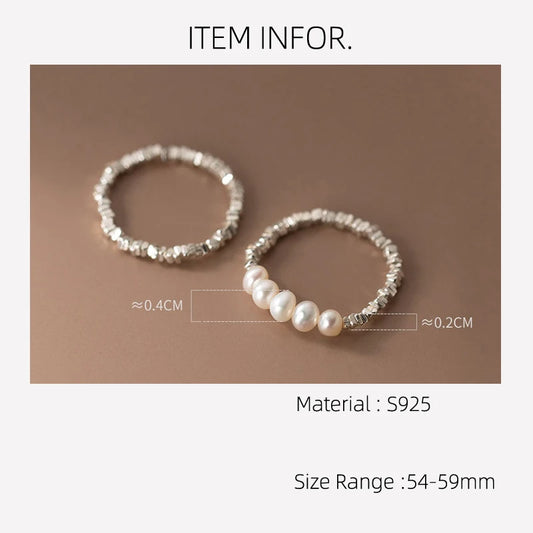 La Monada Size 54-59mm Pearl 925 Sterling Silver Rings For Women Irregular Finger Wedding Women Ring Fine Jewerly Elastic Rope