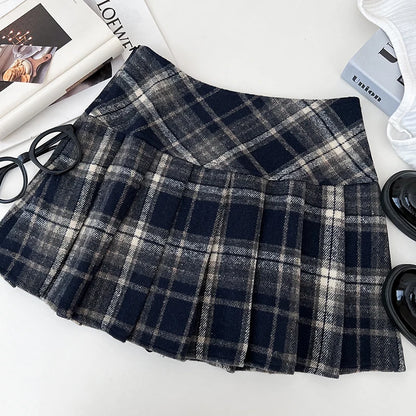 Fall Winter Plaid Pleated Skirt Womens Thick Woolen Red Tartan Mini Skirt Classic Saia Feminina Christmas Outfit