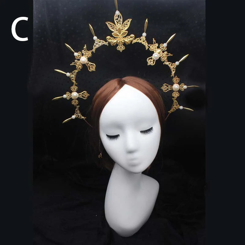 Diadema gótica Lolita con halo, diadema barroca de reina y princesa, diadema de diosa del sol y diablo, accesorios para el cabello punk de Halloween