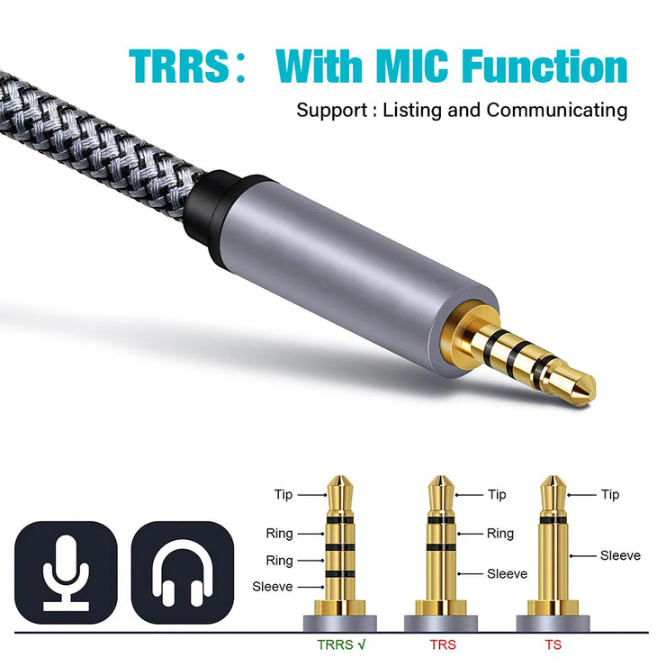 Gold Plated 3.5mm To 3.5 mm TRRS 4 Pole Jack Aux Cable For Car Headphones A Phone HIFI Audio Connector Wire Long 1m 2m 3m 5m 10m