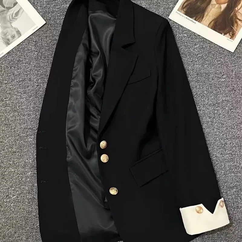 Korean Women's Blazer Jackets Single Breasted Loose Abrigos Office Ladies Classic Suit Coats Spring Fall Fashion New Chaquetas