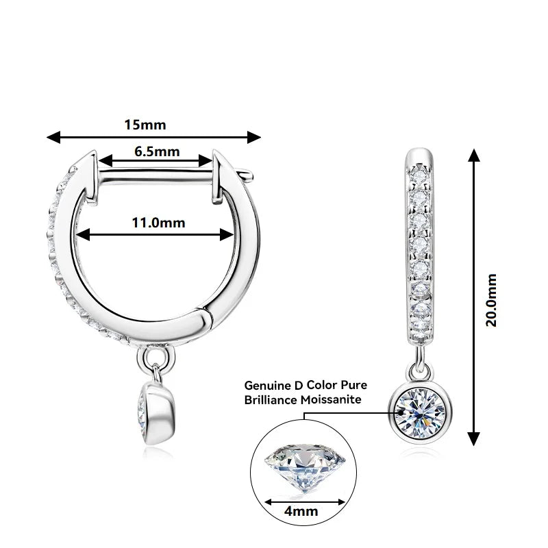 Huggie Drop Earrings Real D Color VVS1 Moissanite Diamond Hoops Earrings 925 Silver Woman Jewelry original Certified Trend 2023