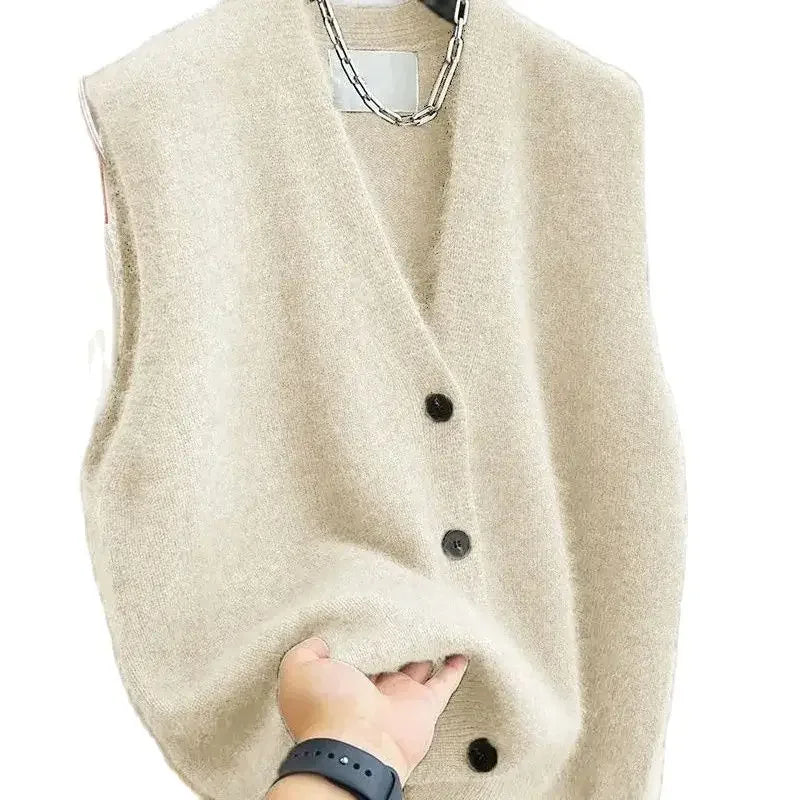 Suéter versátil con cuello en V para mujer, chaleco, moda femenina, cárdigan de punto sin mangas, suéteres, chalecos, top, novedad de 2025