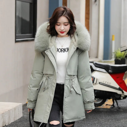 Parka longue tendance pour femme, manteau en laine, doublure à capuche, nouvelle veste d'hiver 2023, slim avec col en fourrure, vêtements chauds et rembourrés