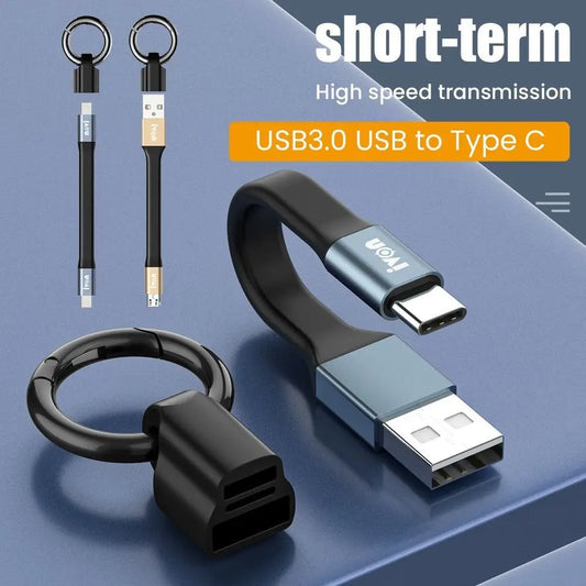 2024 Ultra Short Type-C Data Cable 3.1A Max Smart Phone Keychain USB Cable Micro USB Universal Fast Charging Cord