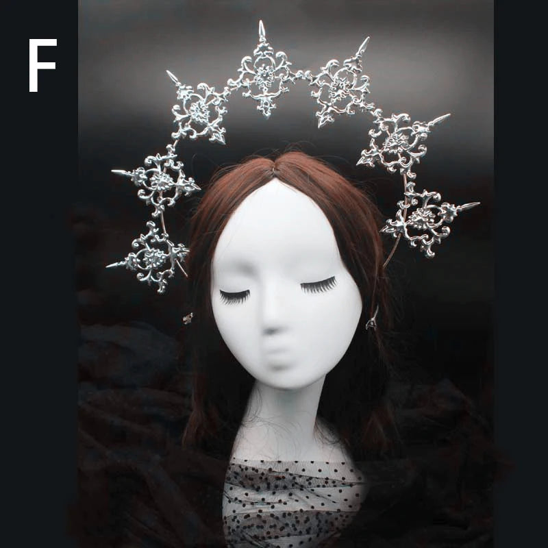 Diadema gótica Lolita con halo, diadema barroca de reina y princesa, diadema de diosa del sol y diablo, accesorios para el cabello punk de Halloween