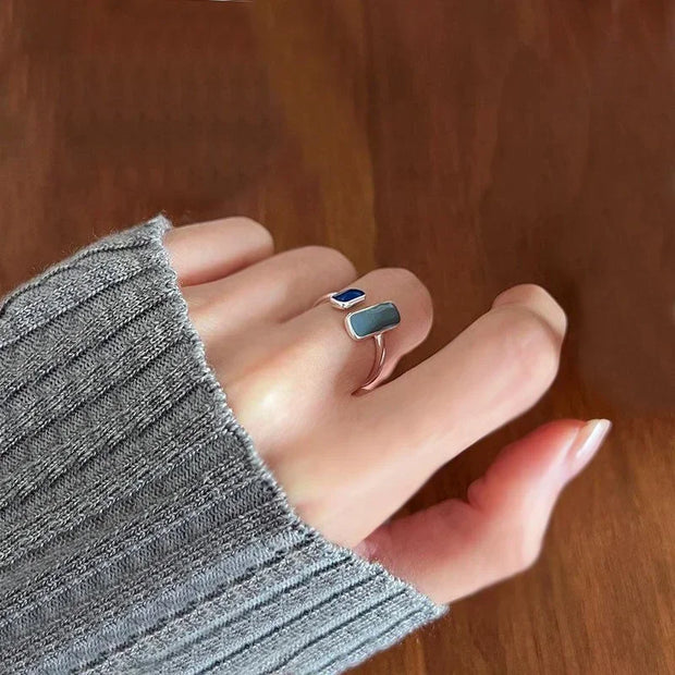 925 Sterling Silver Blue Stone Rings For Women Simple Trendy Retro Party Gifts Accessories