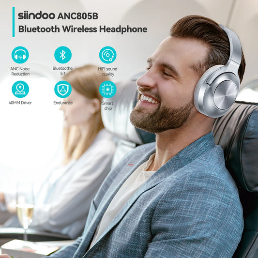 Siindoo JH-ANC805 Active Noise Cancelling Wireless Headphones Over Ear with Mic BT 5.3 HiFi Stereo Headset Deep Bass 2 Colors