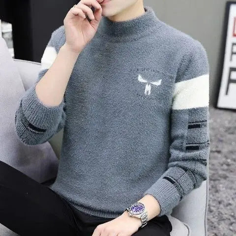 Winter KPOP Fashion Style Harajuku Slim Fit Tops Loose Casual All Match Knitwear Half High Collar Insert Long Sleeve Sweaters