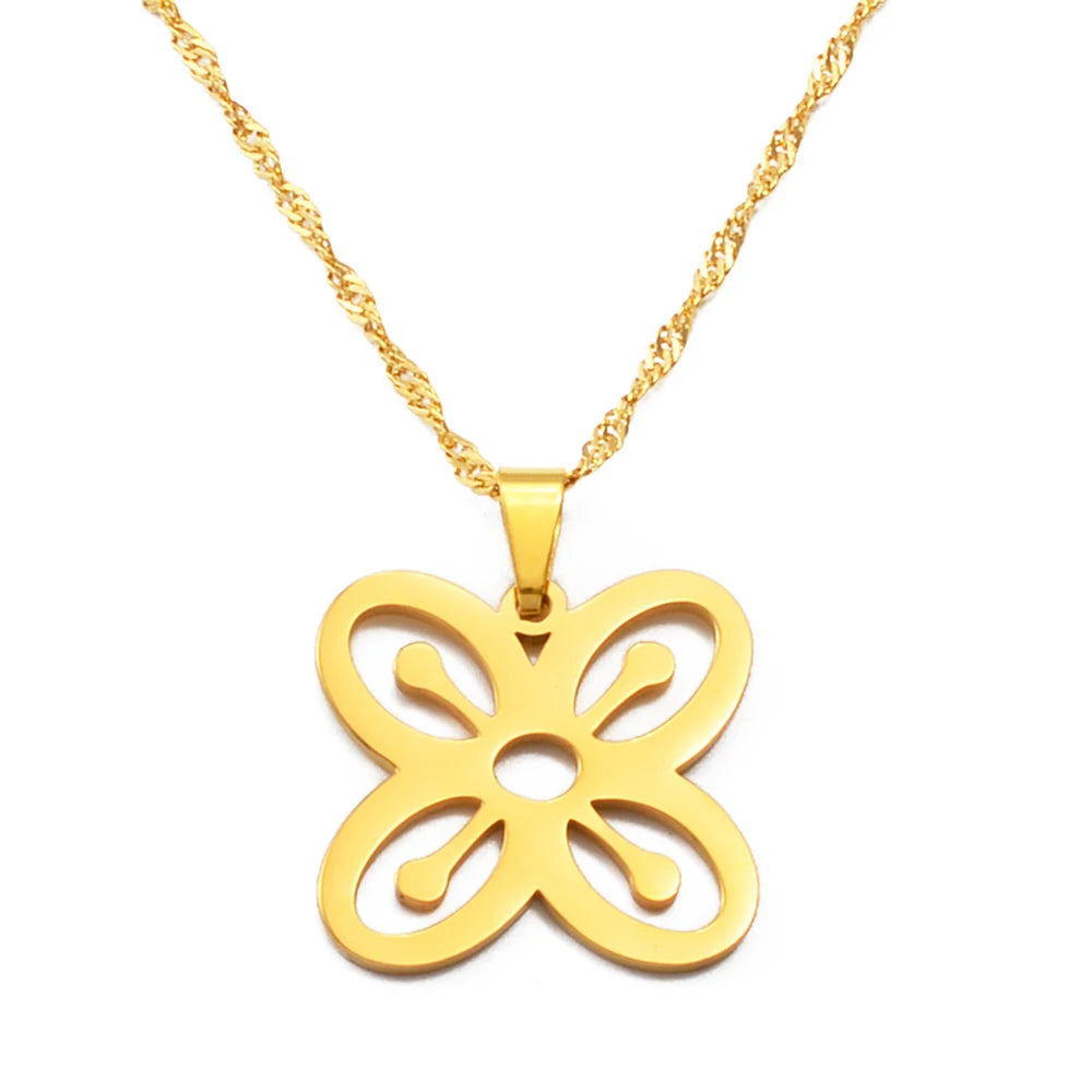 Anniyo African Symbol Pendant Necklaces Gold Color/Silver Color Ghanaian Gye Ethnic Jewelry Traditional Accessories #125321