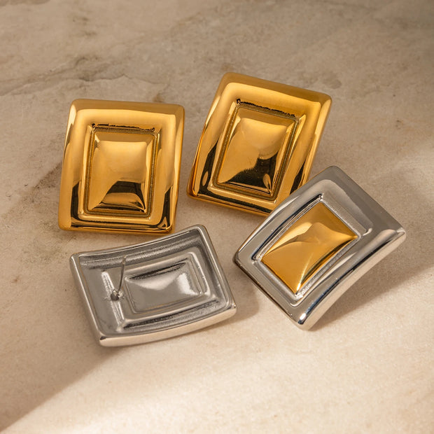 18K Gold Plated Minimalist Statement Stainless Steel Rectangular Matching Color Earrings Creative Exclusive Personalized Jewelry