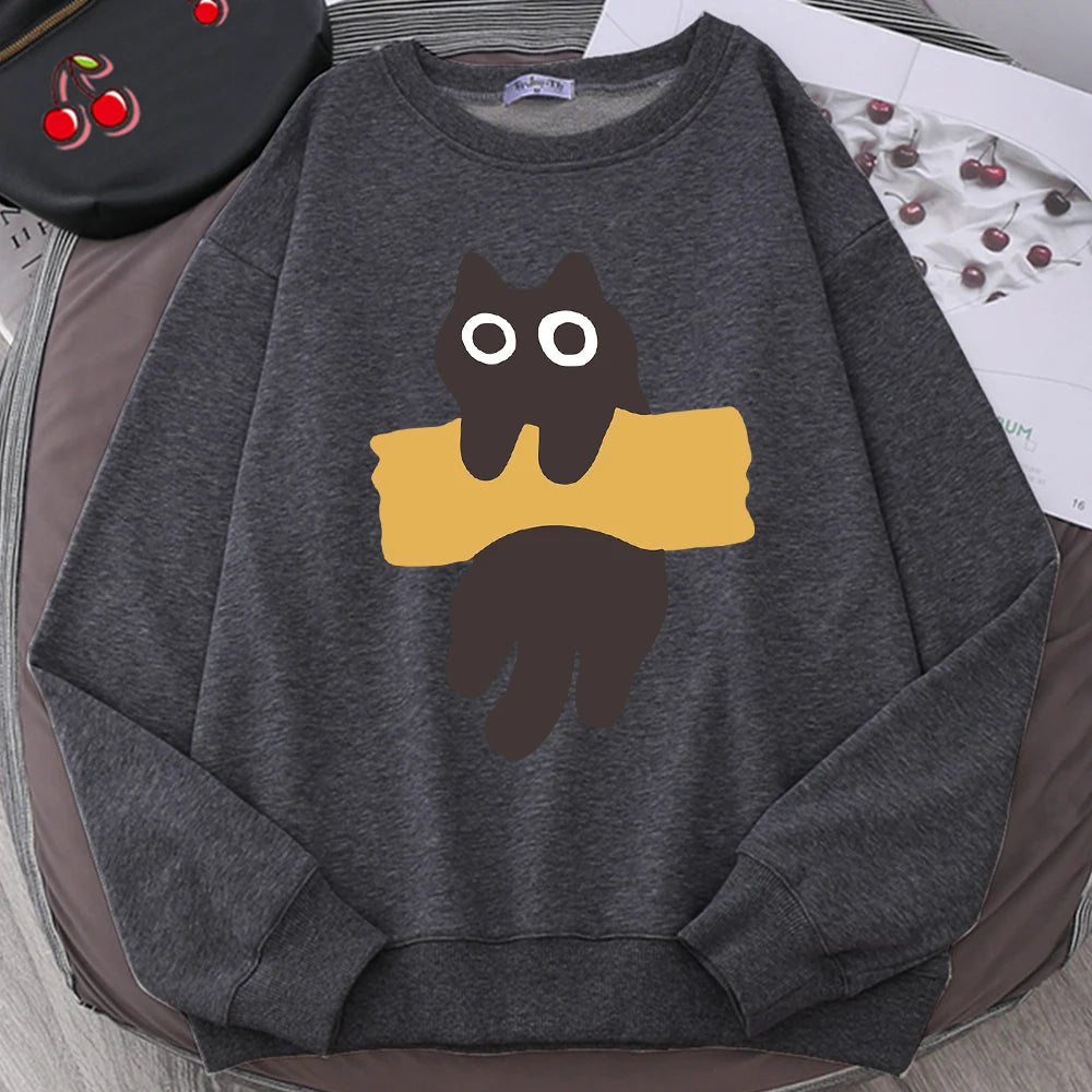 Fun Adhesive Tape Cat Cute Print Cartoons Hoody Men Women Hip Hop Hoodie Autumn New Hoodies O-Neck Loose Clothes Sweatshirts