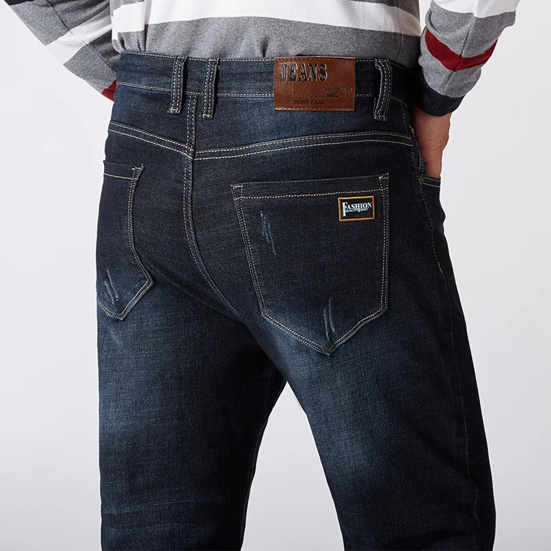 Pantalones vaqueros rectos holgados para hombre, de talla grande 42, 44, 46, 48, 50 y 52, clásicos, de negocios, elásticos, de marca, color negro y azul.