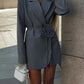 3D Flower Belts Blazer Coat Women Elegant Notched Double Breasted Long Sleeve Shoulder Pad Office Jacket Chic Gray Street Tops