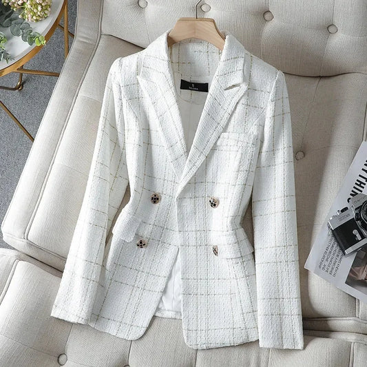 Tweed White Suit Jacket Women's 2024 Autumn Winter New Coat Casual Small Fragrance Outwear Ladies Temperament Blazer Female Top