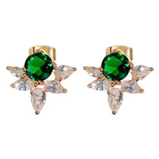 1 Pair Embellished With Green Emerald Stone CZ Stud Earrings For Women Wedding Jewelry Engagement Gift Fashion Earrings