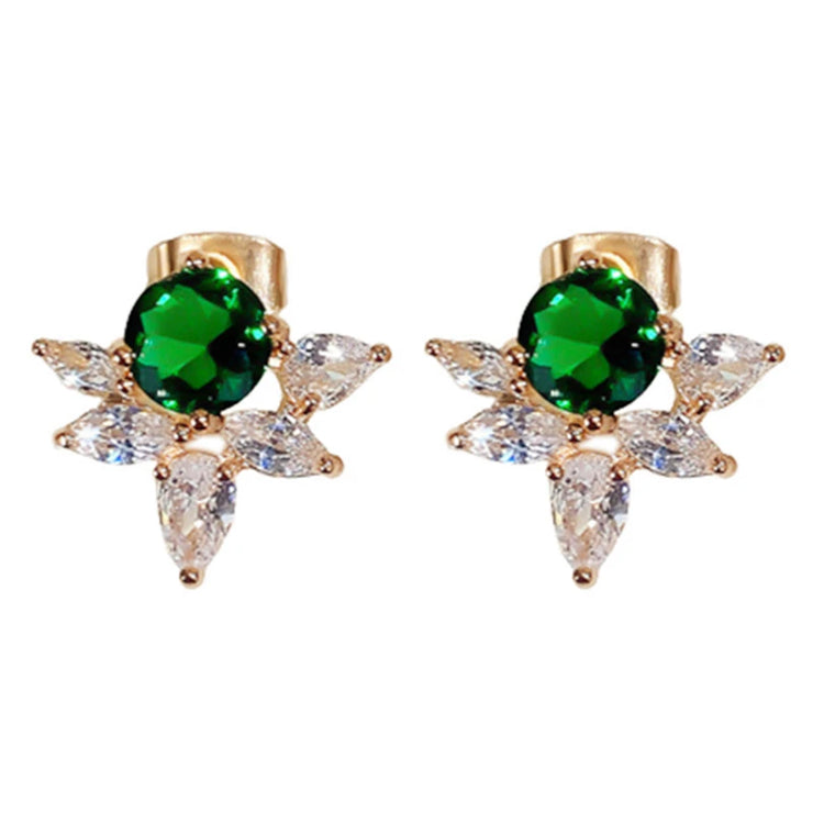1 Pair Embellished With Green Emerald Stone CZ Stud Earrings For Women Wedding Jewelry Engagement Gift Fashion Earrings