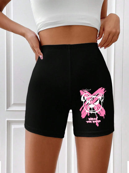 Pantalon élastique imprimé petit ours mignon pour femme, short respirant style hip-hop, pantalon moulant décontracté surdimensionné pour le sport, pour l'été