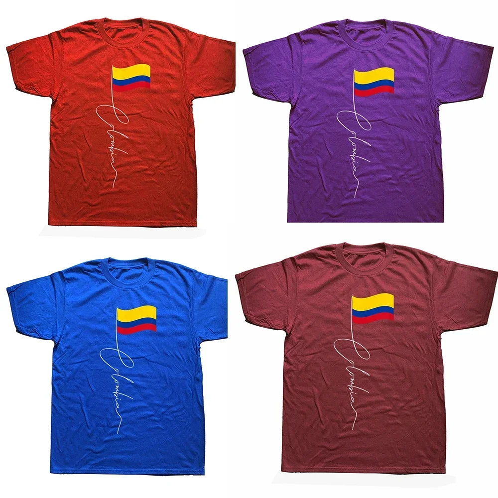 Colombia Signature Flag Pole Colombian Flag T Shirts Graphic Cotton Streetwear Short Sleeve Birthday Gifts Summer Style T-shirt