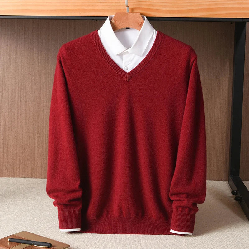 Cashmere Sweater V-neck Pullovers Men's Clothing Loose Plus Size M-5XL Knitted Undershirt Spring Autumn Casual Knitwear