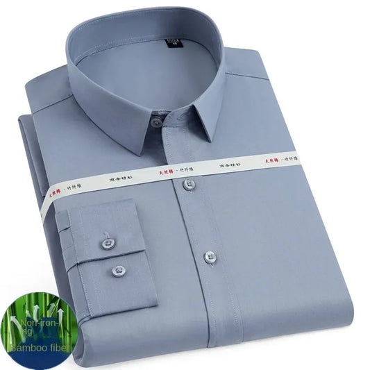 Chemise à manches longues en fibre de bambou pour homme, de haute qualité, confortable, respirante, pour le travail, les affaires, les soirées, blanc, bleu, gris, tailles 6XL-7XL-8XL