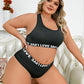 2Pcs Plus Size Casual Lingerie Set Women's Plus Letter Tape Racer Back Seamless Wire Free Bra Underwear