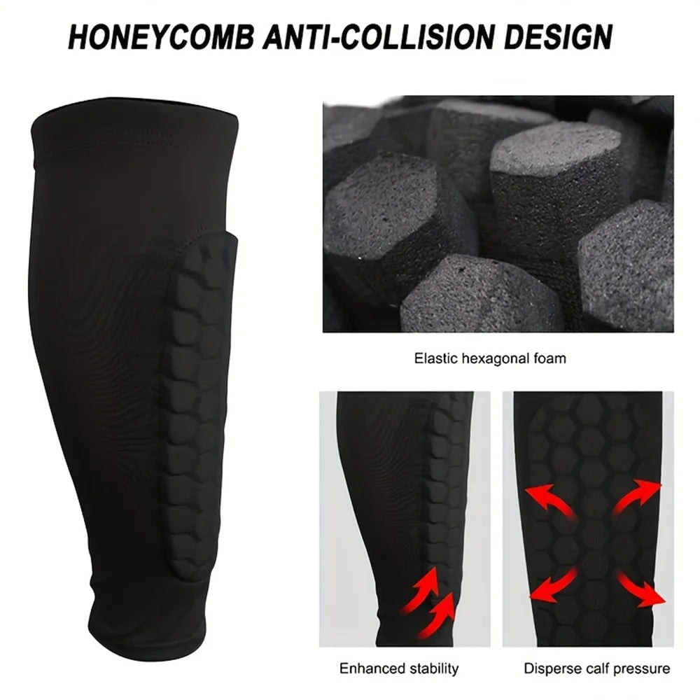 Soccer Shin Guard Shin Pad For Youth Adult, Calf Compression Sleeve With Honeycomb Pad, Support Protector 1PC