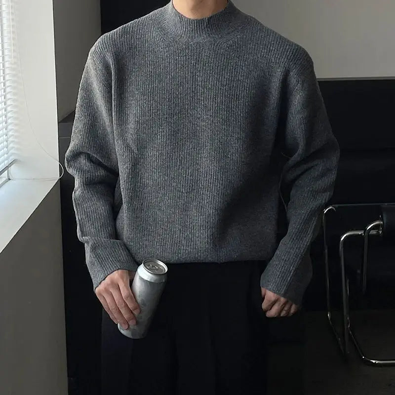 Autumn Winter Fashion Half High Collar Long Sleeve Solid Pullovers Men's Clothing Korean Bottoming Shirt All-match Knitting Tops