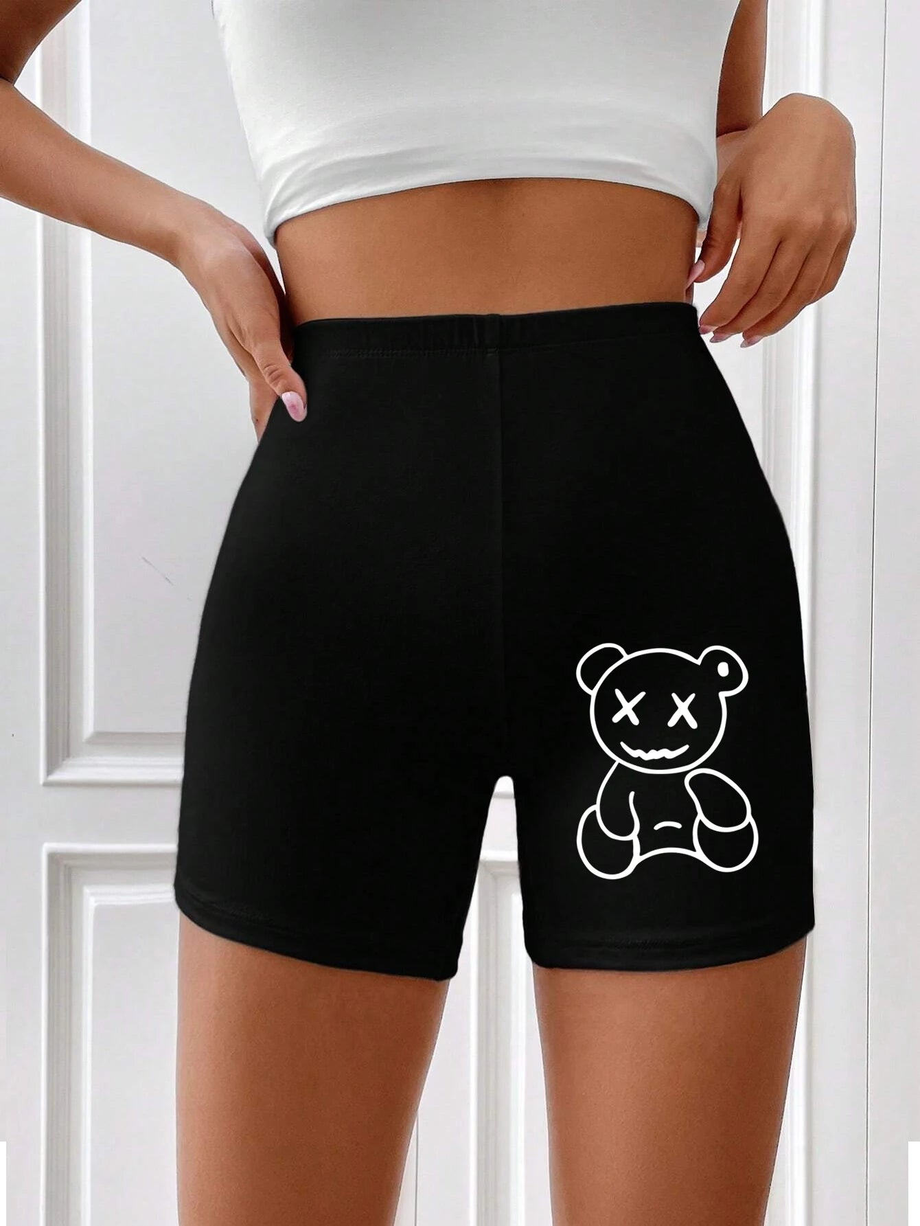 Cute Little Bear Printing Women Elastic Pants Hip Hop Breathable Shorts Street Summer Tight Pants Casual Oversize Sports Pants