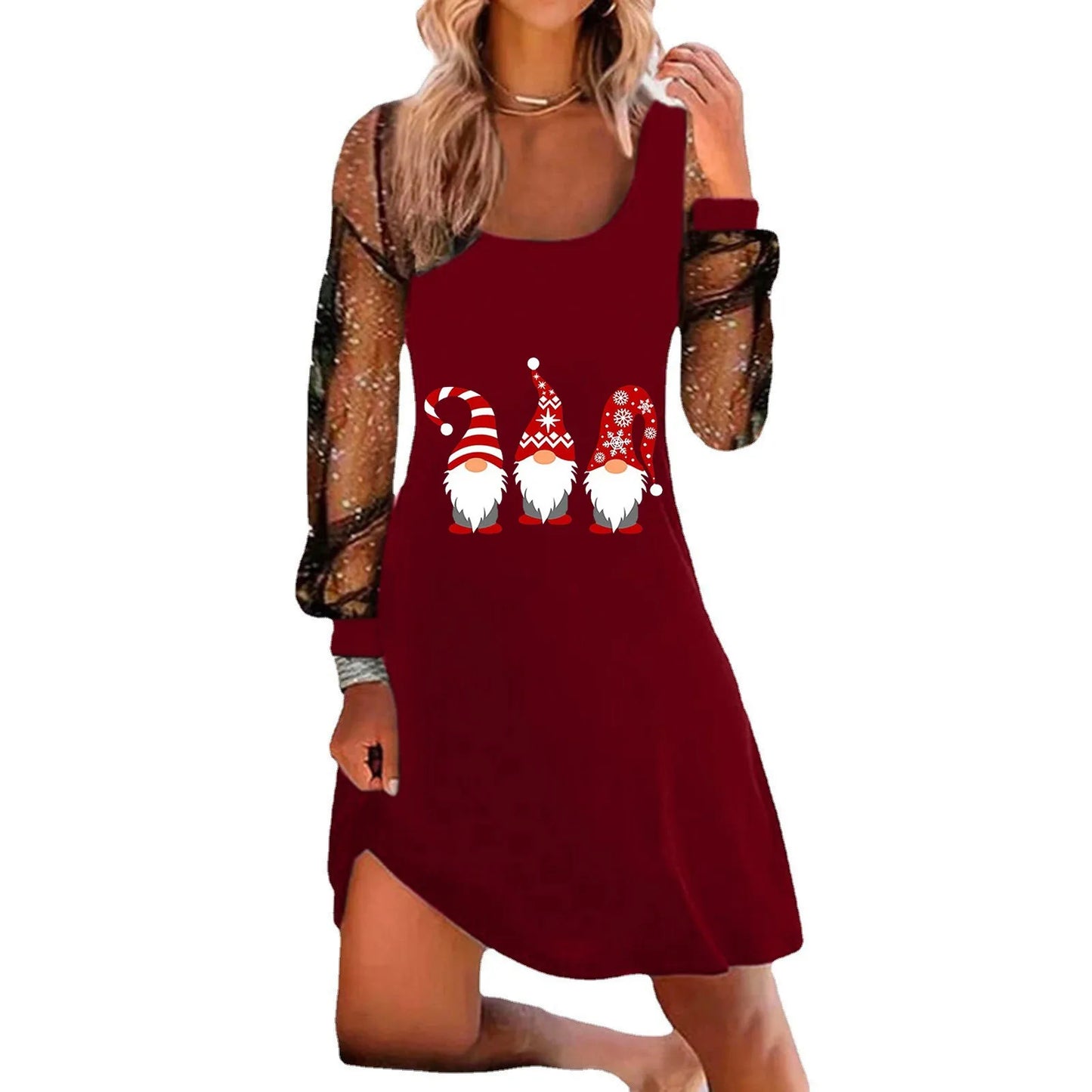 Winter Classic Dresses Women'S Christmas Gifts Square Neck Dress Mesh Spliced Sleeve Loose Fitting Vestidos For Women Trendy