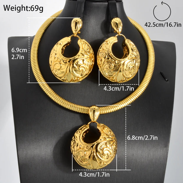 Sunny Jewelry Sets For Women Copper Pendent Necklace Earrings Dubai 18K Gold Plated Large Geometry Charm Gift for Wedding Party