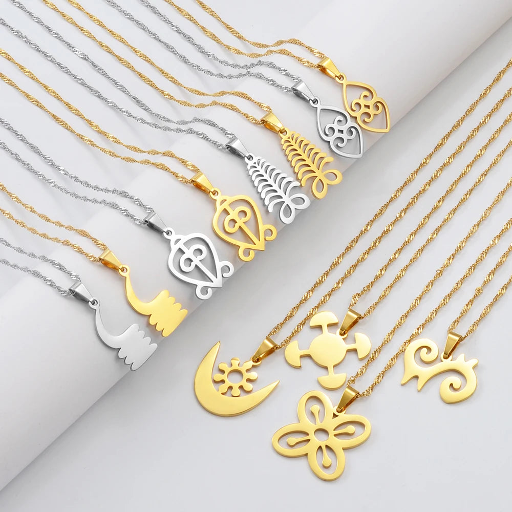 Anniyo African Symbol Pendant Necklaces Gold Color/Silver Color Ghanaian Gye Ethnic Jewelry Traditional Accessories #125321
