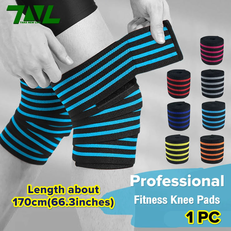 1PC 170cm Bandage Kneepad Compression Braces Sports Knee Wraps Straps for Gym Fitness Squats Training Workout Weightlifting