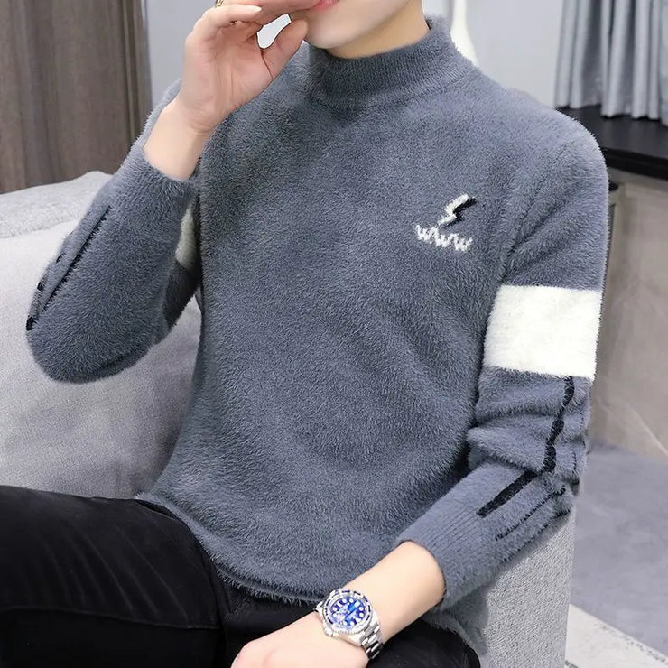 Winter KPOP Fashion Style Harajuku Slim Fit Tops Loose Casual All Match Knitwear Half High Collar Insert Long Sleeve Sweaters
