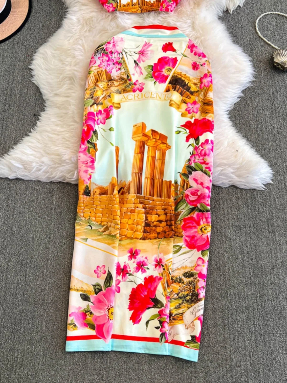Fashion Summer Holiday Flower Two Piece Set Women Sexy Crops Tops Midi Skirts Suits 2pcs Outfits Long Pencil Skirts